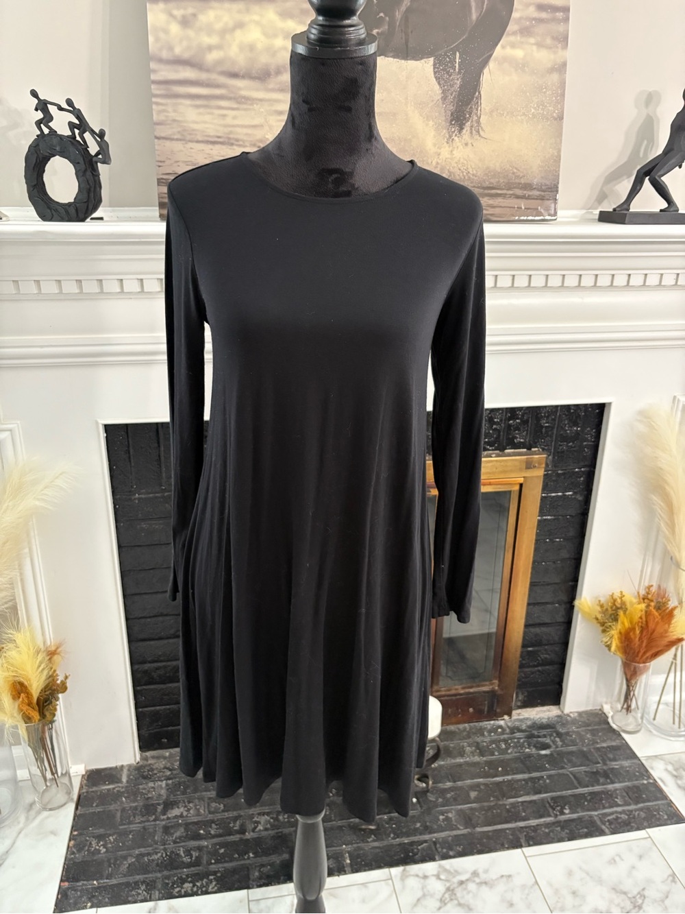 Old Navy Black Long Sleeve Swing Dress